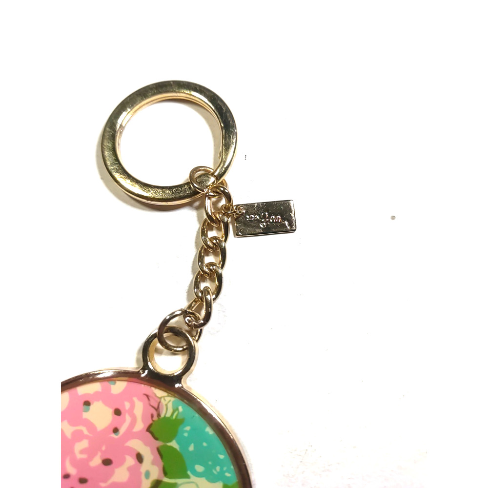 Lilly Metal Gold Tone Pink Yellow Circle Keychain - Picture 4 of 8